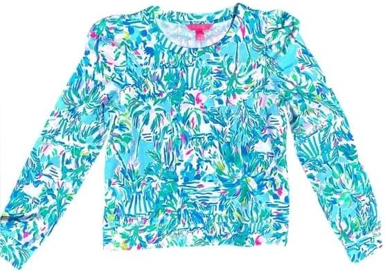 Lilly Pulitzer Jansen Long Sleeve Sweater Blue Ibiza Cabana Large L