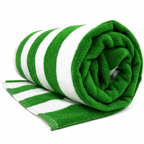 Image of TowelWala Extra Large Cotton Pool & Bath Towel | 180x90 cm | 450 GSM Cotton | Quick Drying & Highly Absorbent | Striped Design for Adults | TW PT GRN Pack 2
