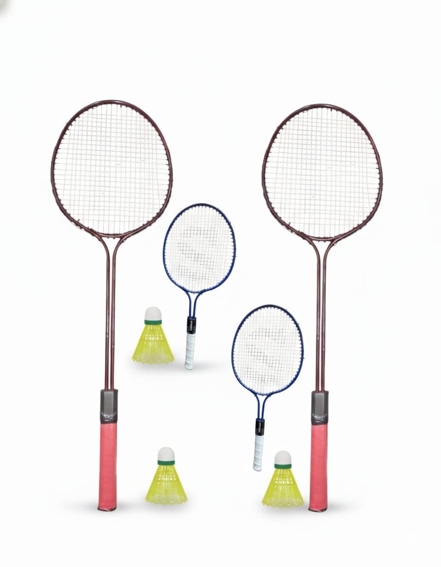 Badminton Racket Set, 4 Rackets with 3 Shuttlecocks, Adult and Junior Size, Pink and Blue-image-33