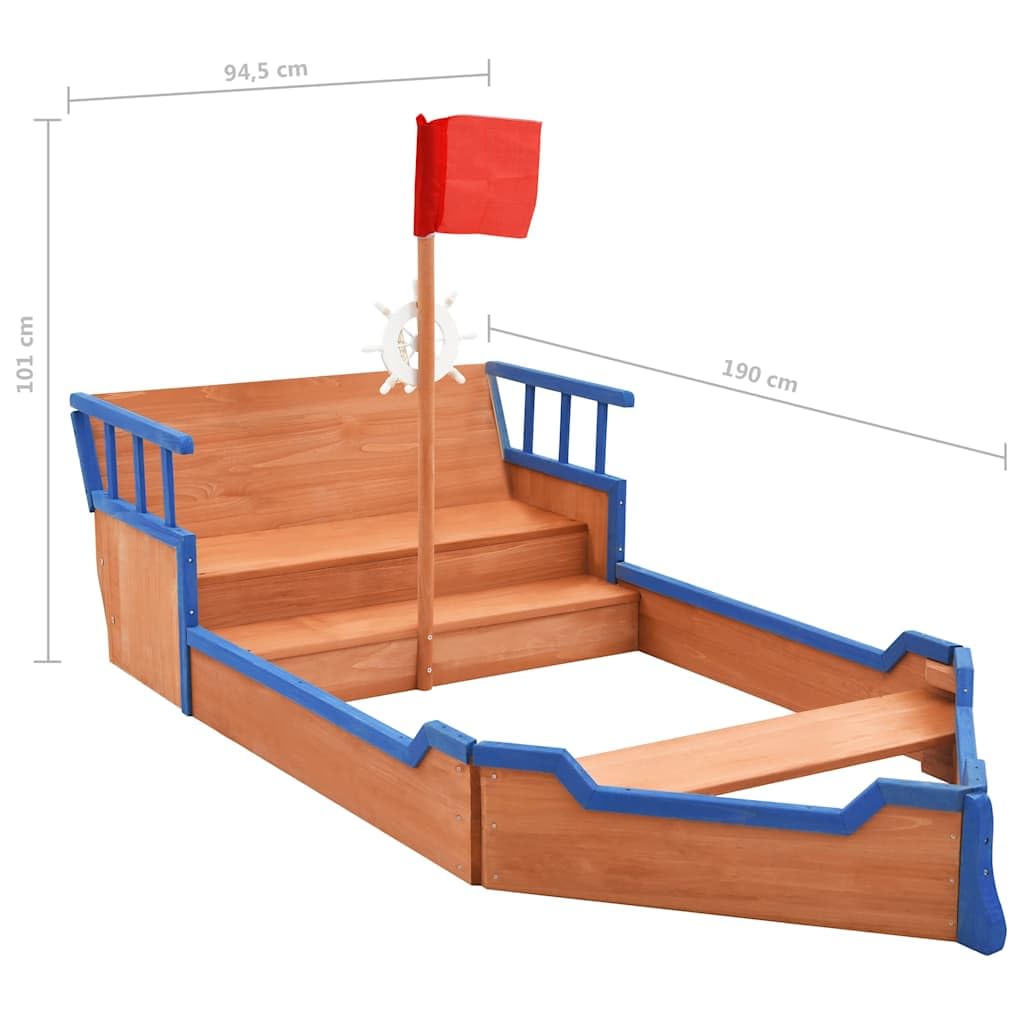 vidaXL Arenero en Forma de Barco Pirata Equipamientos Cajón de Arena Infantiles para Patio Jardín Terraza Parque Exterior Madera de Abeto