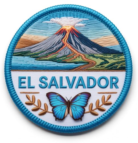 Aufnäher, Motiv: El Salvador Flagge, bestickt, zum Aufbügeln oder Aufnähen, 7,6 cm, Reise-Souvenir, Touristen-Emblem, Zentralamerika, Urlaub, Geschenk