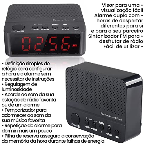 Rádio Relógio Le-674 Preto Despertador Digital Fm Bluetooth