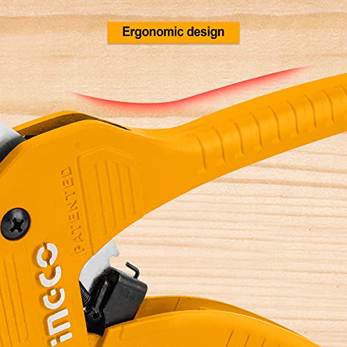 Image of INGCO PVC Pipe Cutter, 3-42mm INGCO Heavy Duty Plastic Pipe Cutter,4CR13 Tube Cutter, New Unique Handle Design, One-Hand Fast Pipe Cutting Tool for PVC PPR PE PEX Pipe and Other Plastic Pipe