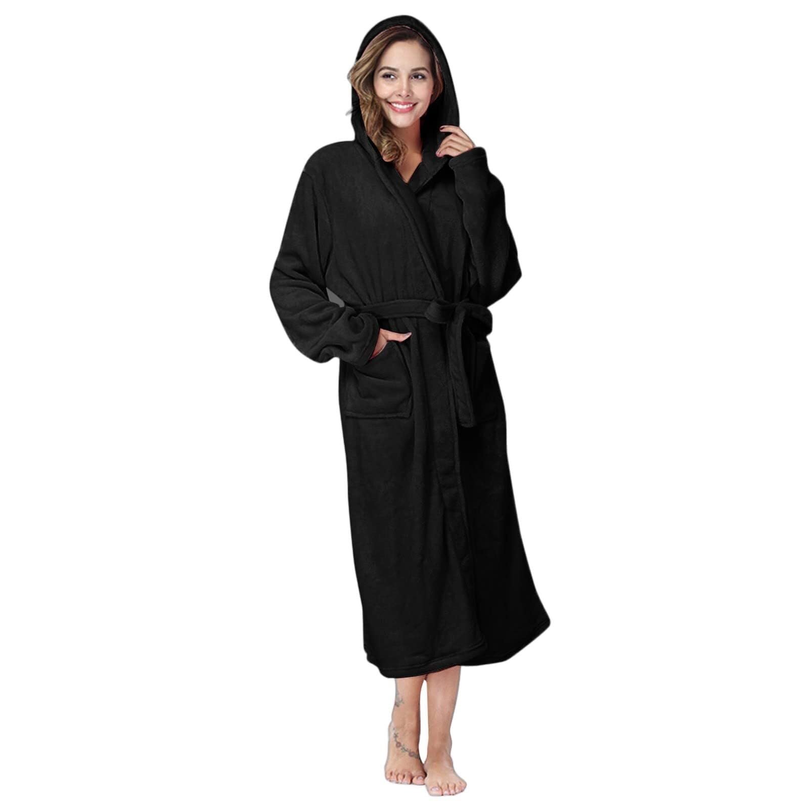 Accappatoio in pile casual con cappuccio da donna leggero