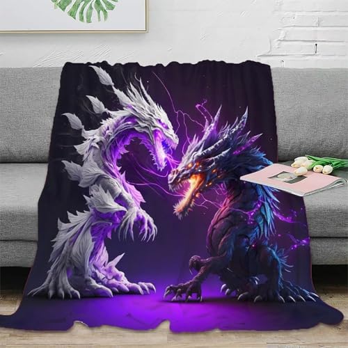 NAOFEKUID 3D Gedruckte Drachen Motiv Decke Flauschige Mikrofaser Wohndeko Drachen Thema Tagesdecke für Sofa Schlafzimmer Jugend Erwachsene 50x60(127x152cm)
