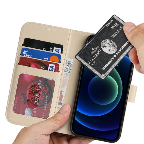 Image of for iPhone 13 Mini Case Wallet with Card Holder,for iPhone 13 Mini Wallet Case for Women Men,PU Leather Shockproof Magnetic Buckle Stand Flip Phone Case-Beige