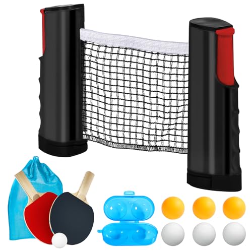 WIYETY Ensemble de raquettes de tennis de table professionnelles : 2 raquettes de tennis de table + filet rétractable + 6 balles de tennis de table + 1 sac de...