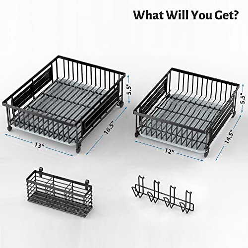 2 Pack Dish Drying Rack, Dish Rack Suitable For Little Countertop Space,Installation-Free Metal Dish Drainer With Drainboard Not Limited To The Sink - Dishes Racks Organizer Set (Black) #TOP4