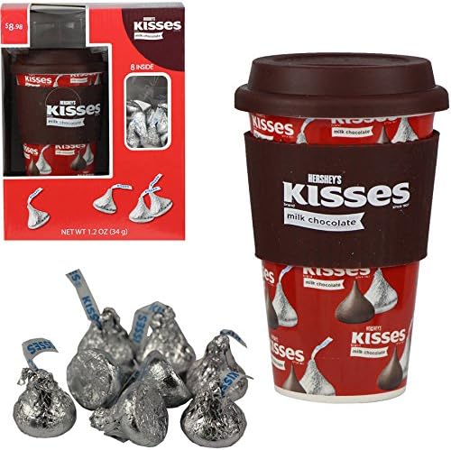 Hershey's - Taza de viaje de cerámica con banda de silicona, tapa y caramelo (besos)