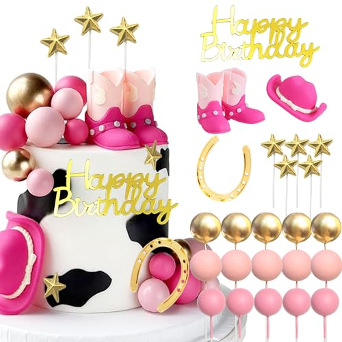 Cowgirl Birthday Cake Toppers, Tyotrbs 25pcs Country Girl Cake Topper Cowgirl Boots Cake Decorations Cowboy Western Birthday Decor Cowgirls Hat Birthday Party Decor for Western Theme Party
