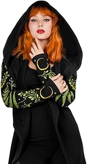 Restyle Clothing Restyle Herbal Gothic Hoodie Women\'s Occult Emo Dark Fashion Black Cotton Long Jacket with Oversized Hood