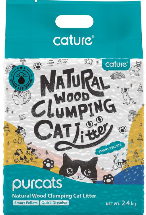 Cature Purcats, Arena para Gatos de Madera Natural Aglomerante, Pellets Inteligentes, 2,4 kg (2Paquetes,12L/4.8KG)