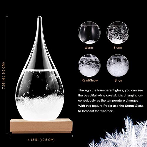 Storm Glass Weather Station Weather Forecaster, Drop-Shaped Glass Weather Forecast Barometers with Wooden Base, Weather Stations Glass Bottles for Home and Office - Thumbnail 2