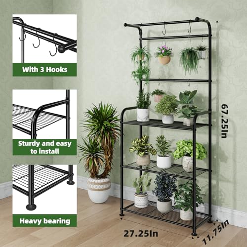 Ekisemio ET-501-BK Plant Stand Indoor Outdoor, Heavy Duty Metal 3 Tiered Hanging Plant Shelf For Multiple Flower Planter Holder Tall Large Rack thumb #5