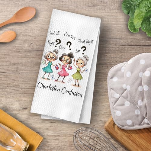 Image of Charleston Confusion Kitchen Towels - Funny Mahjong Gifts Decorative Waffle Dish Towels, Mah Jong Gift Hand Towe, Mahjong Players Lovers Tea Towel, 16x24 Inch