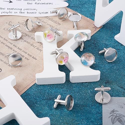 Pandahall 20pcs Brass Men's Cufflinks Cuff Button Cabochons Frame Tray Bezel Cufflink Blanks Setting Tray: 16mm/0.63inch Platinum for Cufflinks Gift for Groom Husband Father3
