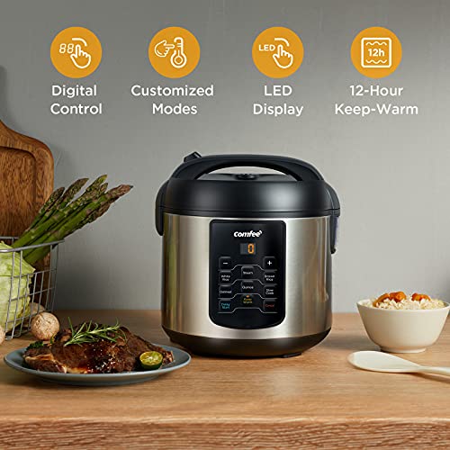 COMFEE-6-Quart-Pressure-Cooker-12-in-1-One-Touch-Kick-Start-Slow-Cooker-Rice-Cooker-6-in-1-Stainless-Steel-Multi-Cooker-2-QT-8-Cups-Cooked4-Cups-Uncooked-Brown-Rice-6-One-Touch-Programs