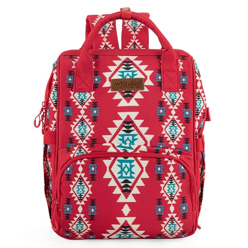 Image of Montana West Wrangler Diaper Bag Backpack Aztec Travel Backpack Purses Western Multi-Function Baby Bags for Mom with Waterproof Insulated Pockets