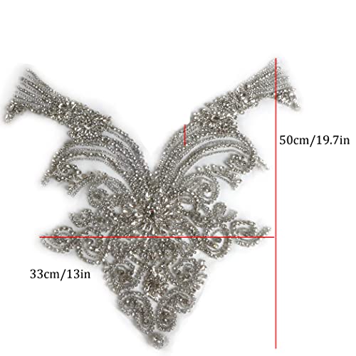 Labellezalady New Silver Rhinestones Bodice Applique Handmade Glass Crystal Applique Patch For Dress Cloth By Piece #TOP2