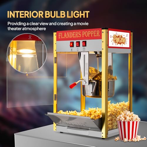 Image of ROVSUN Commercial Popcorn Machine with 10 Ounce Kettle Makes Up to 4 Gallons, Theater Style Popper Countertop Popcorn Maker w /Stainless Steel Scoop, Oil Spoon & 3 Popcorn Cups, ETL Certified, Red
