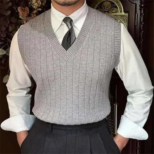 Men's British Style Pullover Sweater Vest Fashionable Knitted Korean Version V-Neck Slim Fit Sweater Vest3