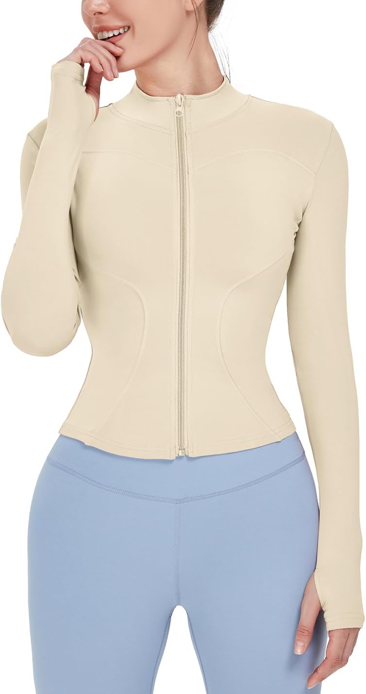 Locachy Women's Lightweight Stretchy Workout Full Zip Running Track Jacket with Thumb Holes