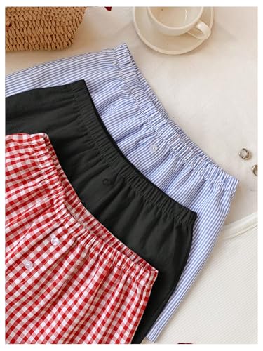 Image of MakeMeChic Women's 3 Pack Linen Shorts Gingham Striped Beach Shorts