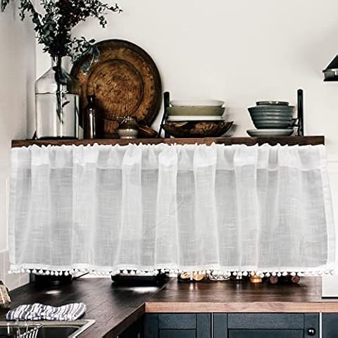 Choicehot Sheer White Curtain with Tassels Cover