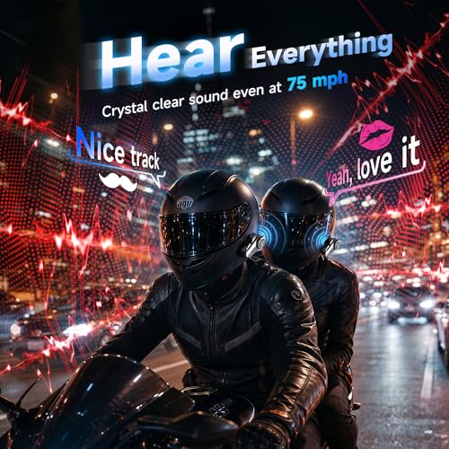 Image of Moman Motorcycle Intercom, 2-Way Intercom Communication Systems, FM Music Sharing, Hi-Fi Stereo, CVC Noise Cancellation, Waterproof BT5.1 Group Helmet Speaker Headset, for Dirt Bike /ATV(H2S 1 Pack)