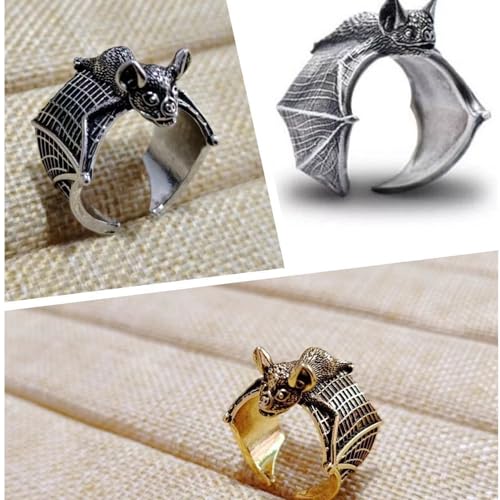 3 Pcs Vintage Halloween Bat Rings Set for Women Men Gothic Bat Ring Open Adjustable Black Punk Bat Wing Ring Gold Knuckle Finger Ring Halloween Jewelry for Women Men4