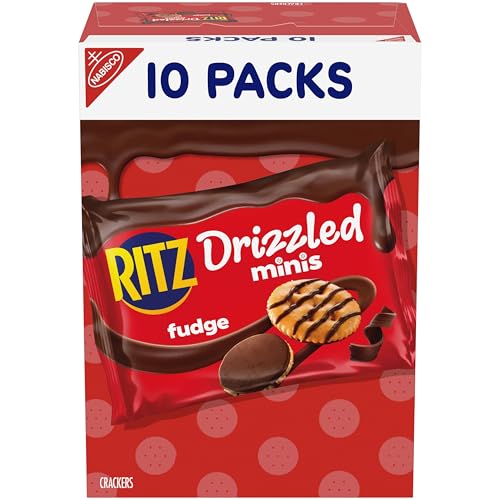 RITZ Drizzled Minis Fudge Crackers, Bulk Lunch Snacks for Kids and Adults, 10-0.9 oz Snack Packs