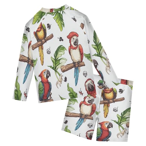 Tropical Parrots Boys Swimsuit Rash Guard Toddler Kids Long Sleeve Swim Shirt and Trunks Swimwear Set 3-10Y2