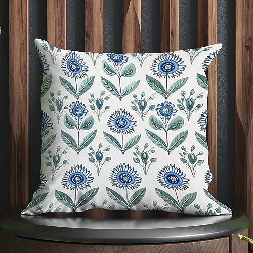 DecStic Fundas de cojín con diseño floral azul de Mughal Monzón, funda de almohada clásica para decoración de casa de campo, almohada para sofá, cama, decoración suave del hogar, 18 x 18 pulgadas