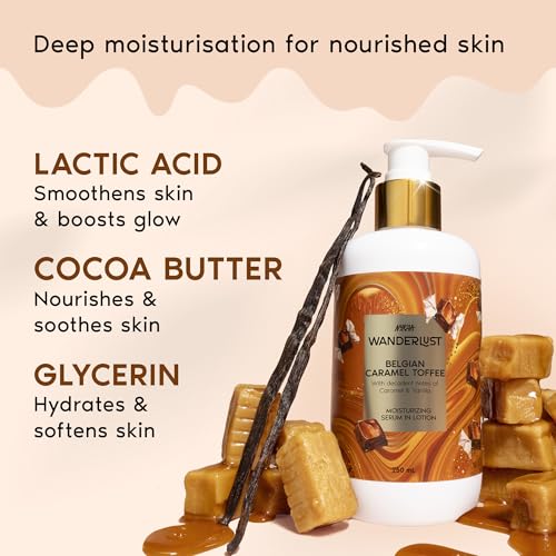 Image of Nykaa Wanderlust Belgian Caramel Toffee Moisturising Body Lotion, 250 ml |Caramel & Vanilla | Lightweight, Long-Lasting Moisturisation| Vegan, Paraben-Free I Suitable for All Skin Types