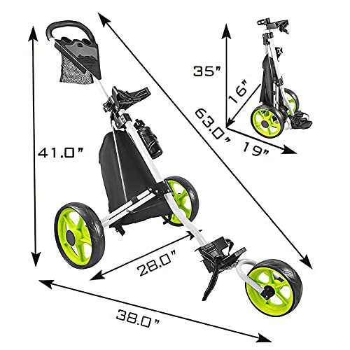 Bobopro Golf Push Cart, Golf Cart For Golf Club 3 Wheel Folding Lightweight Golf Pull Cart With Foot Brake Golf Accessories For Men Women/Kids (Green) #TOP1