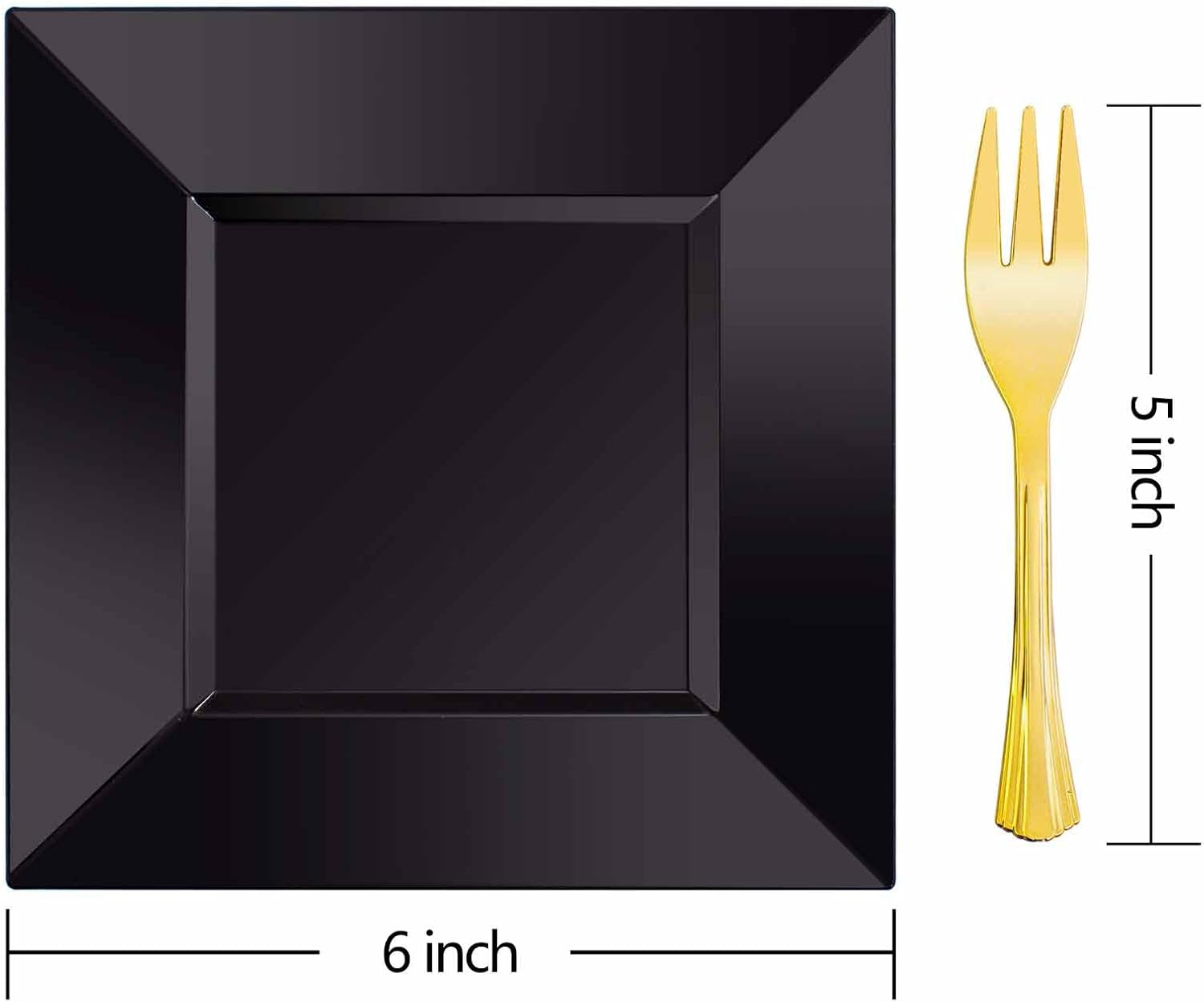 supernal 200pcs Black Dessert Plates with 100pcs Gold Dessert Forks,100pcsElegant Appetizer Salad Plastic Plates,Black Square Cake Plates for Party,Birthday, Wedding,Afternoon Tea - Image 8