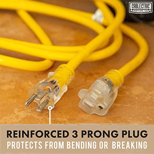 Cablectric 75 Ft Outdoor Extension Cord - 10/3 Sjtw Heavy Duty Yellow 10 Gauge Lighted Electrical Cable With 3 Prong Grounded Plug #TOP2