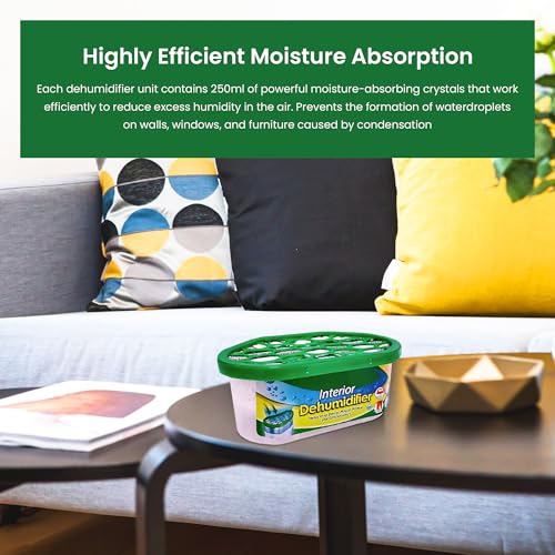 ANGIX 3 x Interior Dehumidifier 250ml, Fragrance-Free, Helps Stop Damp, Mould & Mildew, Condensation Remover Moisture Absorber Ideal for Home, Bathroom, Kitchen, Bedroom, Caravan, Boat
