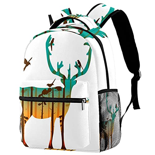 Sac à dos pour garçons filles avec poches latérales motif cerf coloré