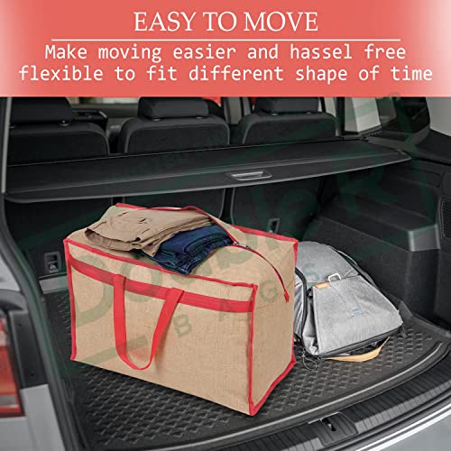 Image of Shibui Heavy Duty Extra Large Storage Bag, Moving Bag Tote, Blanket Clothes Organizer, Comforter, Bedroom closet, Room Essentials (Grey Canvas) (Pack of 1, Red)