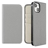 HanaRo iPhone14 用 ケース スマホケース 手帳型 手帳型ケース 磁石無し レザー 本革 カード 収納 ﾗｲﾄｸﾞﾚｰ×ｱｲﾎﾞﾘｰ