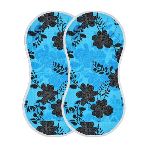 Flowers Branches Blue Burp Cloths for Babies Burp Rag Cotton Spit Up Rag for Girls Babies