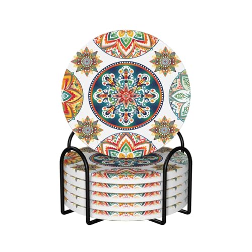 Dessous de verre en céramique géométrique mandala | Lot de 6