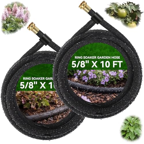 Pangda 2 Pack Ring Soaker Garden Hose 5/8 x 10 ft Heavy-duty Drip Hose for Even Watering of Gardens and Flower Beds Black