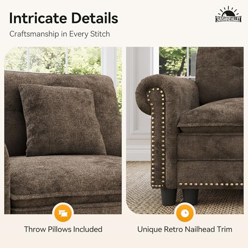 Image of SUNSHINE VALLEY 103.1 inch Modular Sectional Couch for Living Room Deep Seats | Mid-Century Modern 3-Seater Cloud Sofa, Grayish Brown, Rolled Arms & Nailhead Trim, Wider & Deeper Seats, Soft Chenille