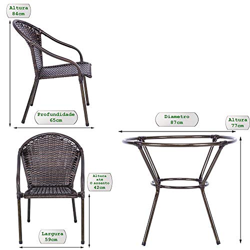 Jogo 1 Mesa Alta Sem Tampo 6 Cadeiras para Area Edicula Jardim Biquini Ferro e Fibra Pedra Ferro