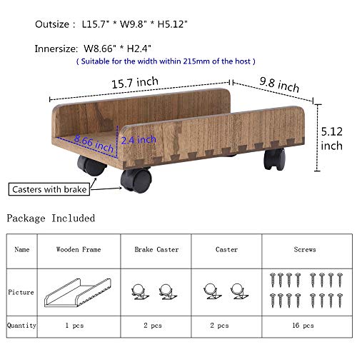 Kirigen Computer Tower Stand Cart - Heavy Duty Desktop Mobile Cart Holder For Computer Host With 4 Mute Caster Wheels - Wood Rolling Atx Pc Case Rack, Cpu Case Protecting Shelf (Zjj Dark Brown) #TOP6