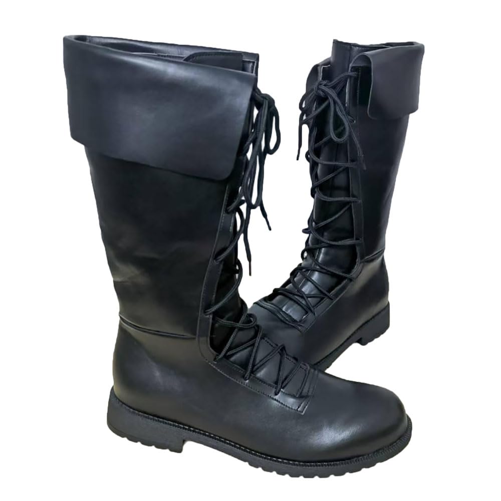 Botas Pirate Knight, Zapatos Medievales De Cuero PU Con Cordones Hechos a Mano Para Actividades De Cosplay