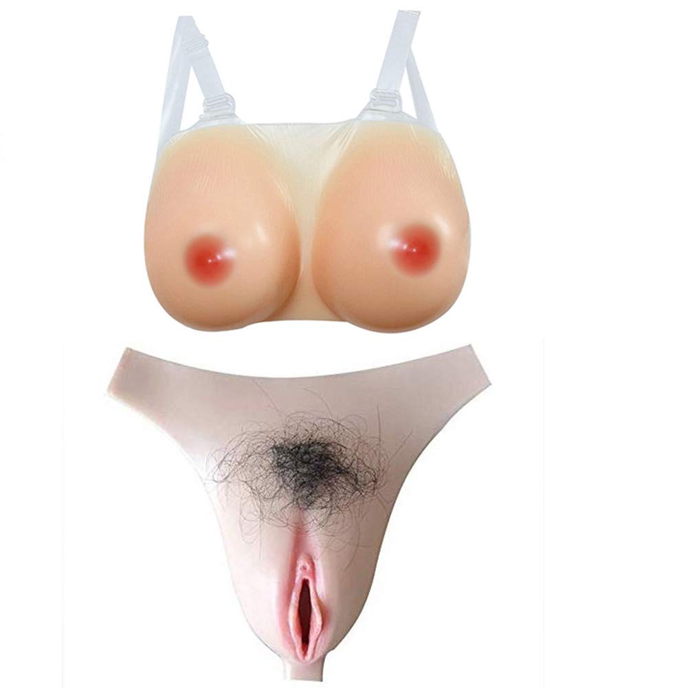 Cachette Gaff Culotte avec Seins en Silicone Goutte d'eau, Transgender Trans-Sex Hommes,D,L~1000g/breast