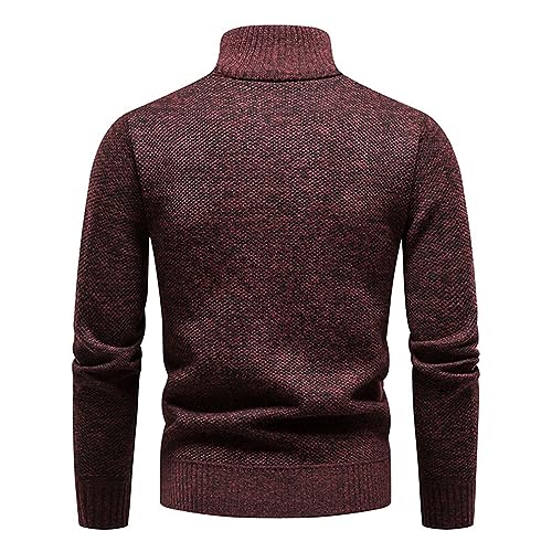 Mens Quarter Zip Sweater Knit Long Sleeve Pullovers Plus Warm Plaid Fleece Lined Turtleneck Jumpers with Stand Collars2